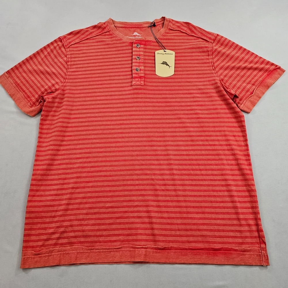 Tommy Bahama Mens Henley T-Shirt Medium Orange Striped Fusion ST225445RA